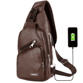 USB Portable Charging Chest Bag Messenger Bag (Option: Dark brown)