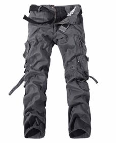 Men's Multi-pocket Cargo Pants Washed Hot Sale Cargo Pants (Option: Grey-33-Without belt)