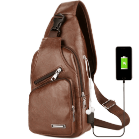USB Portable Charging Chest Bag Messenger Bag (Option: Light brown)