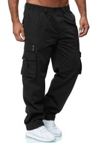 Men's Casual Multi-pocket Loose Straight Cargo Pants (Option: Black-3XL)
