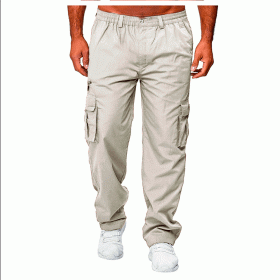 Men's Casual Multi-pocket Loose Straight Cargo Pants (Option: Rice grey-2XL)