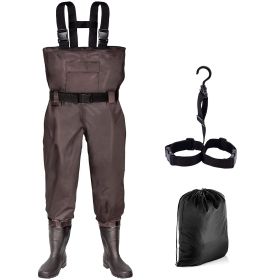 Sunocity Chest Fishing Waders for Men Women with Boots Waterproof, Nylon Chest Wader with PVC Boots & Hanger (Color: coffee, size: Men 11 / Women 13)