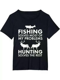 1 pc, 100% cotton T-shirt, Fun fishing and hunting gift Christmas Humor Hunter Cool T-shirt (Color: Black, size: XXXL)
