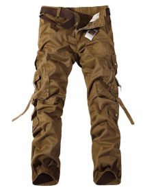 Men's Multi-pocket Cargo Pants Washed Hot Sale Cargo Pants (Option: Dark earth yellow-42-Without belt)